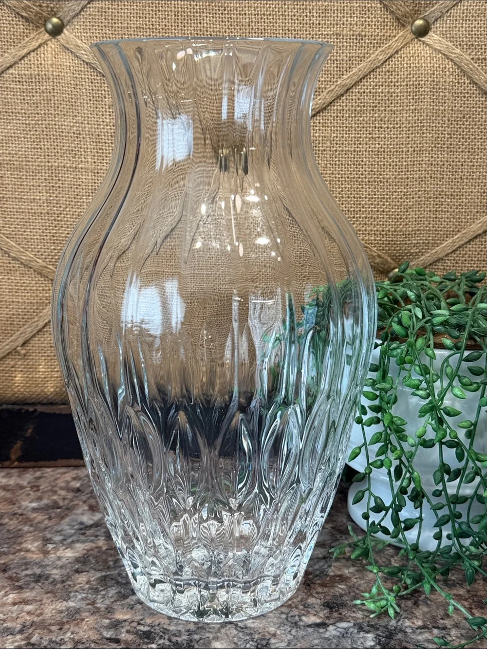 Clear Glass Ribbed Vase -